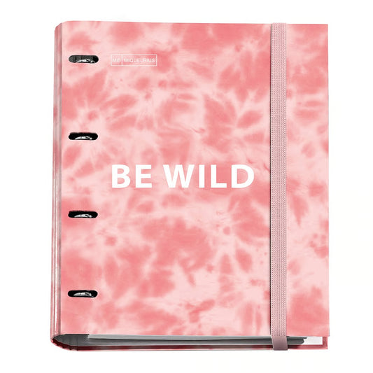 Classeur A4 MIQUELRIUS Tie Dye rose 4 anneaux + bloc 100 feuilles A4 copies simples perforées petits carreaux 5x5